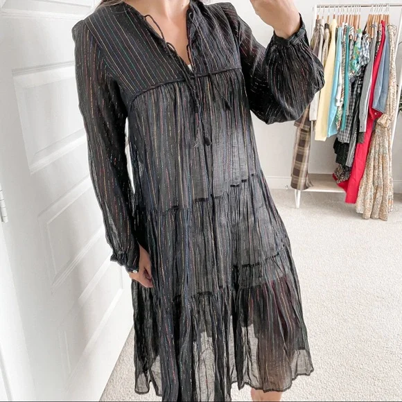 Matta Yamini Rainbow Striped Midi Dress Black - Picture 2 of 6